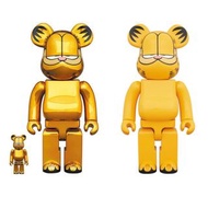 Medicom Toy bearbrick 加菲貓 Garfield Gold Chrome Ver. 電鍍版 + 初版 400% & 100% Be@rbrick set bear figure