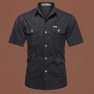 Summer Shirt Workwear Short-Sleeved Cotton Men Workwear Cotton Workwear Inch Shirt Outdoor Loose Men