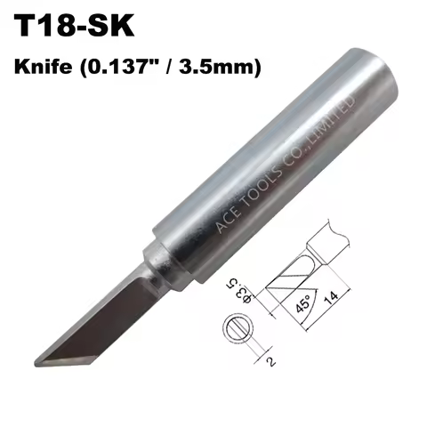 T18-SK Soldering Tip Small Knife 3.5mm 0.137" Fit HAKKO FX-888 FX-888D FX-8801 FX-600 Lead Free Iron
