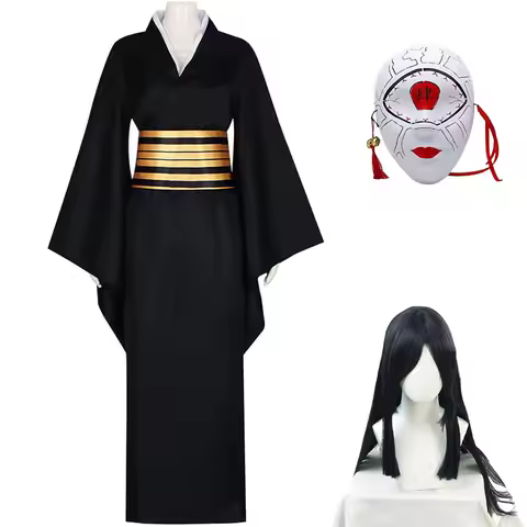 Anime Demon Slayer Nakime Cosplay Costume Wig Mask Women Kimono Uniform Clothes