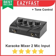 Karaoke Sound Mixer 2 Channel Mic Input+Tone Control Echo Audio