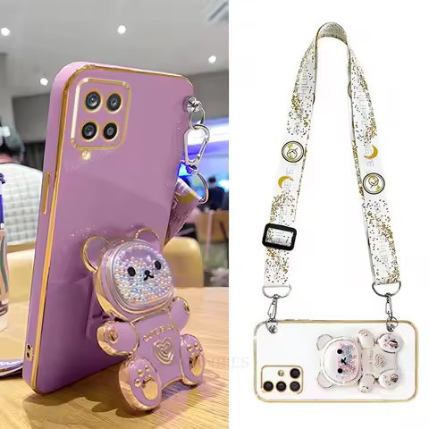 A 12 22 51 71 Crossbody Lanyard Bear Silicone Case For Samsung Galaxy A12 A22 A51 A71 4g A31 M12 M33