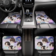 BTS Cartoon Front Rear Floor Foot Mat Printed 4 Piece Set Car Accessories Universal Car Floor Carpet