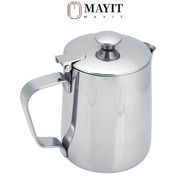 MAYIT Milk Frothing Pitcher, Handle Design Stainless Steel Coffee Frothing Pitcher, Latte Coffee Art