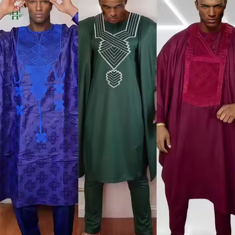H&D African Clothing Traditional 3PCS Outfit For Man Bazin Riche Agbada Embroidery Wedding Party Plu