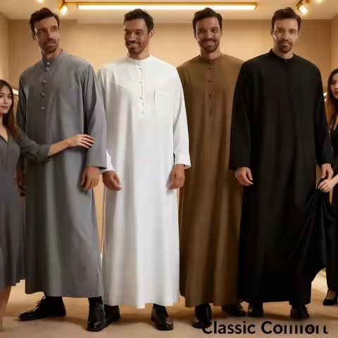 Men's Solid Color Muslim Long Sleeved Button Up Dress Pakistani Islamic Clothing Saudi Arabian Men's