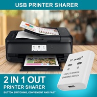 USB Printer Sharing Device 2 in 1 Out Printer Sharing Device 2-Port Manual Kvm Switching Splitter Hu
