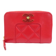 紅色 山羊皮 拉鏈零錢包【CHANEL 香奈兒】