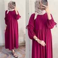 Ghina Midi Dres Kaos Combed Gamis Busui Wanita Kekinian Gamis Serut