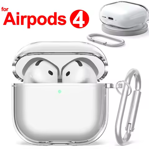 For Airpods 4 Clear Case Cover Soft TPU Shockproof Protective Sleeve with Carabiner for Air Pods 4th