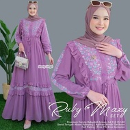 Ruby Dress Motif Bunga Terbaru 2022 Gamis Ceruty Wanita Dewasa Kondanan Simpel Modern Ori COD