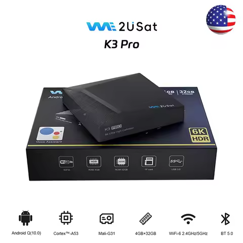 We2uSat K3 Pro 6K HDR Android Q (10.0) TV Box H.264/H.265 10bit Build in WiFi-6 2.4GHz/5GHz+BT 5.0 4