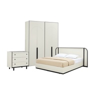 INDEX LIVING MALL ชุดห้องนอน รุ่นโลรองซ์ ขนาด 6 ฟุต (เตียง(พื้นเตียงซี่) ตู้เสื้อผ้า 4 บาน ตู้ 3 ลิ้นชัก) - สีขาวงาช้าง/ดำ
