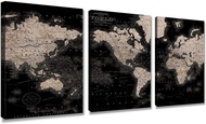 Kaupuar Vintage World Map Canvas Wall Art Retro Map of The World Canvas Prints Framed and Stretched 