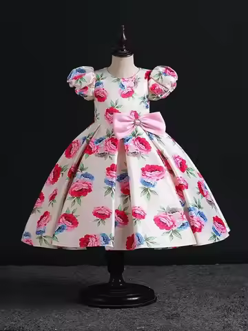 New Children Girls' Ceremonial Party Dress Girl Floral Print Dresses Kid Clothes 4 to 12T