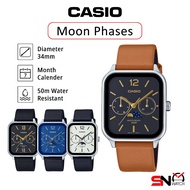 Casio MTP-M305L Series Men Watch Moon Phase Display Analog Quartz Leather Band Jam Tangan Lelaki