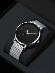 時尚簡約男款銀色石英手錶，適用作成年禮物送給朋友的多用途禮物