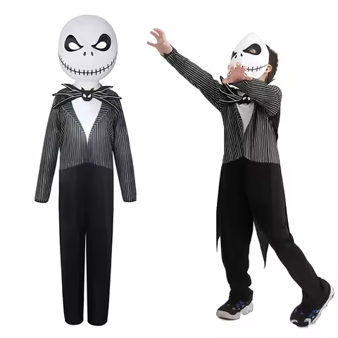 Jack Skellington Cosplay The Nightmare Before Christmas Skeleton Costume Bodysuit Mask Suit Hallowee