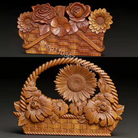 2pcs STL 3D Model Bouquet in a basket for CNC Router Engraver Carving Aspire Artcam