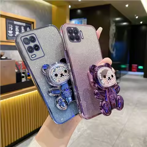 A16 a 17 A15 Cute Bear Holder Case On For Oppo A16 A17 A15 A11 a8 a9 a7 a1 a2 pro r15 r17 Stand Cove