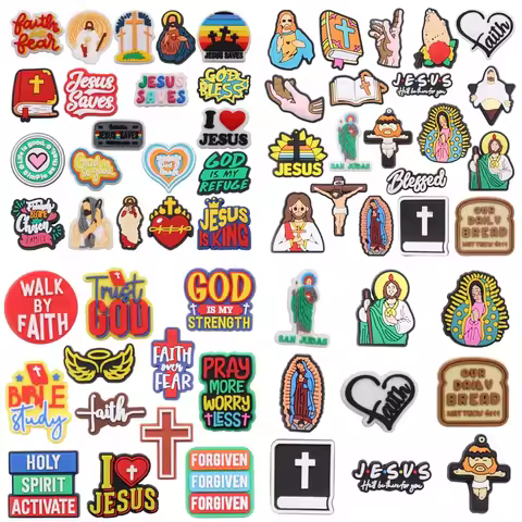 9-20Pcs Trust God Jesus Saves Walk By Faith Bible Study Pray Forgiven PVC Sandals Garden Shoe Charms