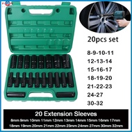 20pcs Long Socket Set Block Electric Wrench Air Black 8-17mm8-24mm8-32mm 1/2'' 4 Inches