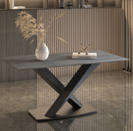文記 - 輕奢風簡約長方形岩板餐桌(維克灰/X腿/直邊)(尺寸:80*140CM)#M209012084