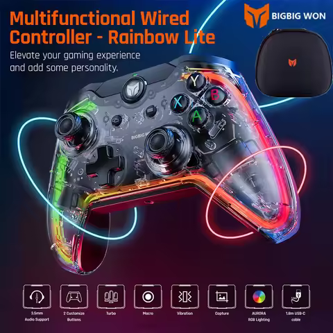 original BIGBIG WON Rainbow Lite Wired Gaming Controller Typle-C cable Game Gamepads for Switch/Win1