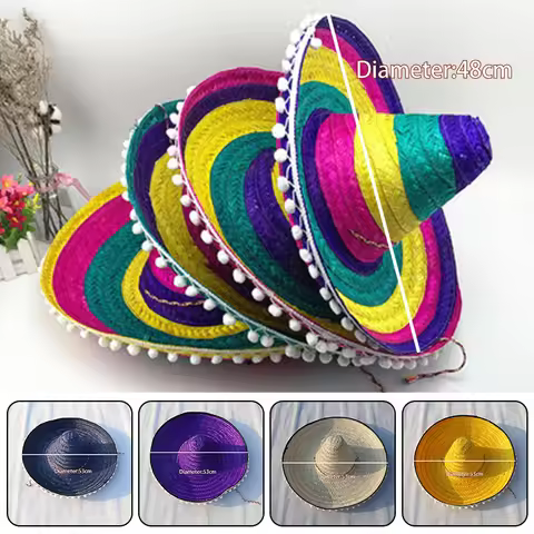 Mexican Party Hat Colorful Wide Brim Straw Hats Men Women Summer Outdoor Sun Hat Sombrero Halloween