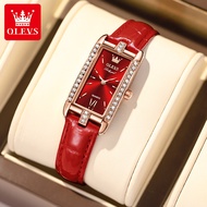 OLEVS Fashion Square watch for women Original waterproof Breathable Leather Diamond Dial