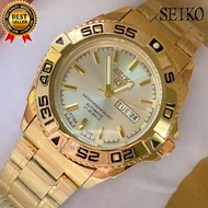 Seiko 5 Sports Expensive Automatic Hand Movement AI Day & Date All Gold Stainless Steel Watch for Me