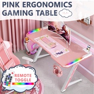 HomeSmart โตะคอมพิวเตอร์ Pink gaming table โต๊ะ โต๊ะคอมพิวเตอร์ สีชมพู โต๊ะเกมมิ่ง โต็ะคอม มีไฟ LEDสวย ไม่แสบตา หน้าโต๊ะหุ้มคาร์บอน 3D หน้ากว้าง 120cm