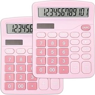 2 Pack Cute Pink Desktop Calculator, 12 Digits Calculators Desktop with Large LCD Display and Sensit