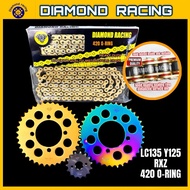 LC135 RXZ Y125Z 420 O-RING CHAIN DIAMOND RACING GOLDEN TITANIUM SPROCKET