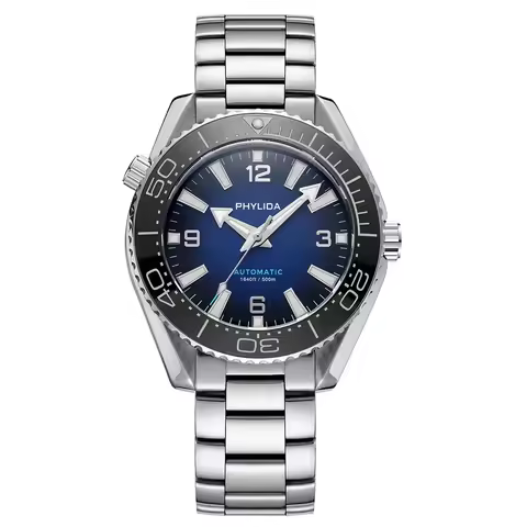 PHYLIDA 500m Blue Men's 43.5mm Automatic Ultra Diver Watch Deep Sapphire Crystal with NH38A Movement