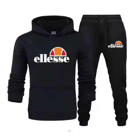 2026 Streetwear Ellesse Vintage Logo Hoodie And Joggers Set Men Long Sleeve Hooded Sweatshirt Elasti