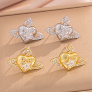 Cross border New Empress Dowager Full Diamond Saturn Earrings Flat Planet Earrings