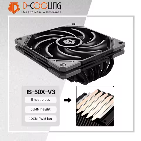 ID-COOLING IS-50X 5 Heat Pipes ITX Air Cooling CPU Processor Cooler 4Pin PWM 12015 Fan For Intel LGA