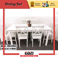 Ready Stock 💕EWJ93 Dining set White colour 4 setaer and 6 seater kerusi meja makan