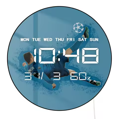 Ronaldo Overhead Goal LED Digital Wall Clock Portugal Football Legend Bicycle Kick Iconic Soccer Ele