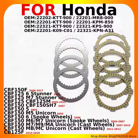 Motorcycle Friction Clutch Discs For Honda CRF150F CBF125 6 Stunner CBF125 CBF125M CBF150 CBF150SH7