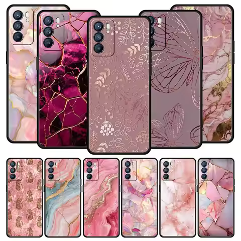 Fashion Gold Pink Marble Case For Oppo Reno14 Reno13 Reno12 11 F 10 Find X5 X9 Pro A54 5G A53 A52 A9