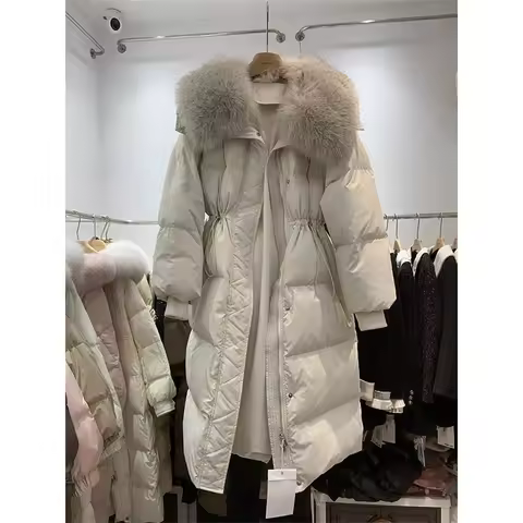Down Cotton Padded Coach Winter 2025 New Long Over Knee Large Fur Thicken Puffer Jacket Oversize Cot