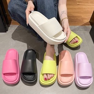 Slip-On Sandals Height 6 Cm. Korean Style Bright Color Thick Heel Soft Bottom Lightweight Comfortabl