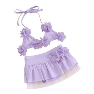 【Mãi mãi CY baby】bé Áo tắm bé gái 2 mảnh Bộ đồ bơi hai mảnh cổ yếm 3D hoa buộc lại ngọn + Quần Short