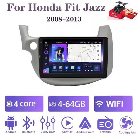 9‘’ 4+64GB Android For Honda Fit Jazz 2008-2013 Car Radio Multimedia Player AI Voice Control Navigat