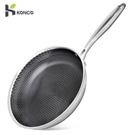 Konco 304 Stainless Steel flat Pan Non-stick frying Pan Omelette Steak Frying Pancake Pan Induction Cooker Gas Stove Universal 26/28cm with long handle