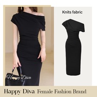 Happy Diva Womens Bodycon Black Oblique shoulder Long Evening Gown Lady High waist Ninang dress 3014