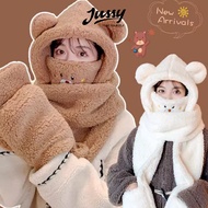 Jml21 Jussy Fashion Warm Thick Fur Woolen Hat With Towel, Mask And 4 In 1 Gloves