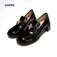 Lovito Preppy Plain Metal Buckle Loafers Height Increase Spring And Summer Simple High End Style Boa